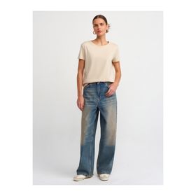 Dilvin 3471 Açık Bej Pamuk Bisiklet Yaka T-shirt