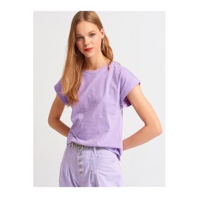 Dilvin 3504 Pembe Bisiklet Yaka Penye T-shirt