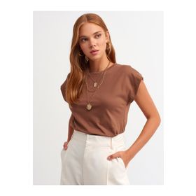 Dilvin 3504 Pembe Bisiklet Yaka Penye T-shirt