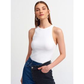 Dilvin 3694 Beyaz Halter Yaka Kadın T-shirt