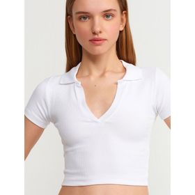Dilvin 3775 Beyaz Polo Yaka Kadın T-shirt