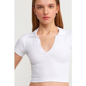 Dilvin 3775 Beyaz Polo Yaka Kadın T-shirt
