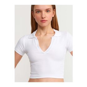 Dilvin 3775 Beyaz Polo Yaka Kadın T-shirt