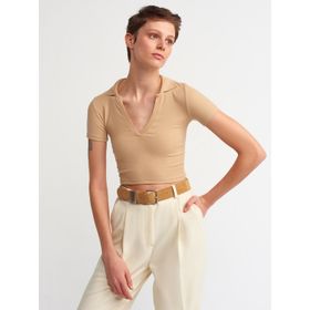 Dilvin 3775 Camel Polo Yaka Kadın T-shirt