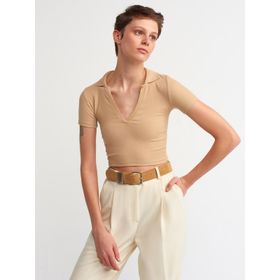Dilvin 3775 Camel Polo Yaka Kadın T-shirt
