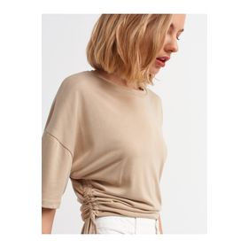 Dilvin 3790 Bej Yanı Bağcıklı Tshirt