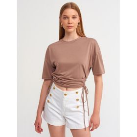 Dilvin 3790 Vizon Yanı Bağcıklı Tshirt