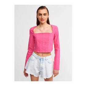 Dilvin 50138 101A50138 Sırt Dekolteli Kare Yaka Top Bluz