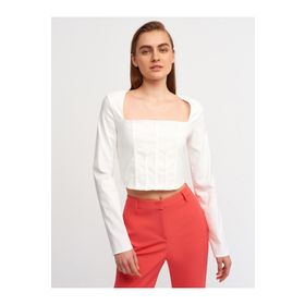 Dilvin 50138 101A50138 Sırt Dekolteli Kare Yaka Top Bluz