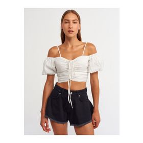 Dilvin 50163 Balon Kollu Ekru Crop