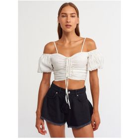 Dilvin 50163 Balon Kollu Ekru Crop
