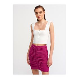 Dilvin 80300 Büzgülü Pembe Kadın Mini Etek