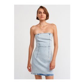 Dilvin 90527 Kar Yıkama Mavi Mini Denim Elbise