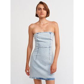 Dilvin 90527 Kar Yıkama Mavi Mini Denim Elbise