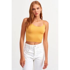 Dilvin Turuncu Lastikli Crop Top