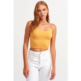 Dilvin Turuncu Lastikli Crop Top