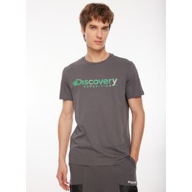 Discovery Expedition Antrasit Erkek Bisiklet Yaka Baskılı T-Shirt