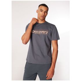 Discovery Expedition Antrasit Erkek Bisiklet Yaka Baskılı T-Shirt
