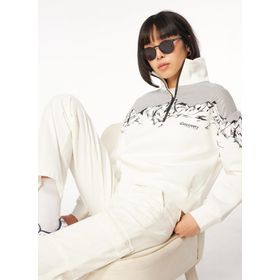 Discovery Expedition D3WL-SWT14 Kırık Beyaz Dik Yaka Loose Fit Baskılı Kadın Sweatshirt