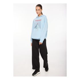 Discovery Expedition D3WL-SWT22 Mavi Kapüşon Yaka Oversize Baskılı Kadın Sweatshirt