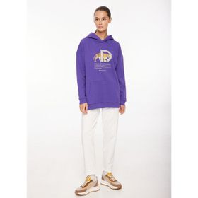 Discovery Expedition D3WL-SWT25 Mor Kapüşon Yaka Loose Fit Baskılı Kadın Sweatshirt