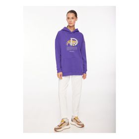 Discovery Expedition D3WL-SWT25 Mor Kapüşon Yaka Loose Fit Baskılı Kadın Sweatshirt