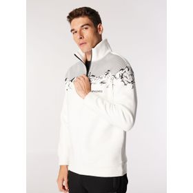 Discovery Expedition D3WM-SWT23 Kırık Beyaz Erkek Bato Yaka Loose Fit Baskılı Sweatshirt