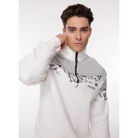 Discovery Expedition D3WM-SWT23 Kırık Beyaz Erkek Bato Yaka Loose Fit Baskılı Sweatshirt