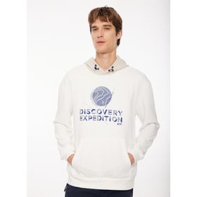 Discovery Expedition D3WM-SWT44 Kırık Beyaz Kapüşonlu Baskılı Erkek Sweatshirt