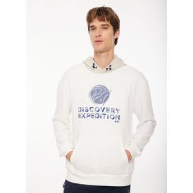 Discovery Expedition D3WM-SWT44 Kırık Beyaz Kapüşonlu Baskılı Erkek Sweatshirt