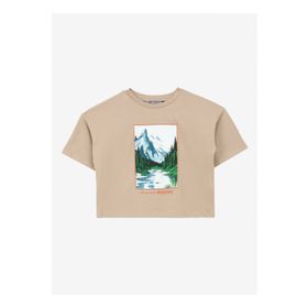 Discovery Expedition D4SG-TST3097 Bej Baskılı Kadın T-Shirt