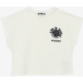 Discovery Expedition D4SG-TST3104 Beyaz Bisiklet Yaka Oversize Baskılı Kız Çocuk T-Shirt