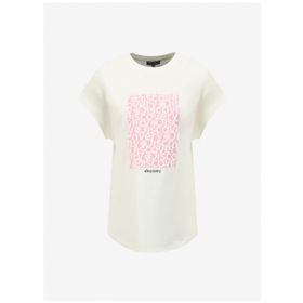 Discovery Expedition D4SL-TST3038 Beyaz Bisiklet Yaka Loose Fit Baskılı Kadın T-Shirt