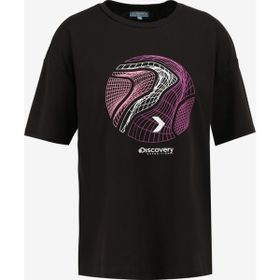 Discovery Expedition D4SL-TST3039 Siyah Kadın Loose Fit Baskılı T-Shirt