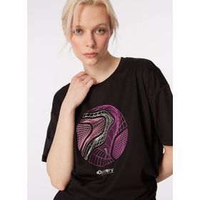 Discovery Expedition D4SL-TST3039 Siyah Kadın Loose Fit Baskılı T-Shirt
