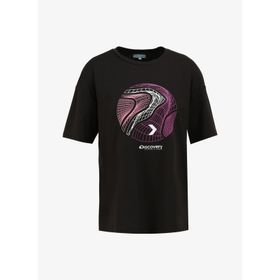 Discovery Expedition D4SL-TST3039 Siyah Kadın Loose Fit Baskılı T-Shirt