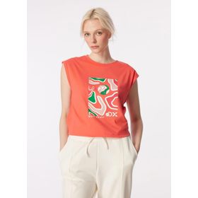 Discovery Expedition D4SL-TST3044 Pembe Kadın Bisiklet Yaka Relaxed Baskılı T-Shirt