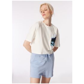 Discovery Expedition D4SL-TST3046 Beyaz Bisiklet Yaka Oversize Baskılı Kadın T-Shirt