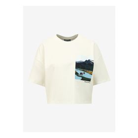 Discovery Expedition D4SL-TST3046 Beyaz Bisiklet Yaka Oversize Baskılı Kadın T-Shirt