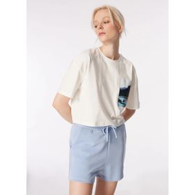Discovery Expedition D4SL-TST3046 Beyaz Bisiklet Yaka Oversize Baskılı Kadın T-Shirt