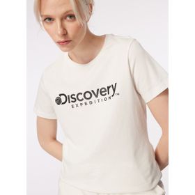 Discovery Expedition D4SL-TST3053 Kırık Beyaz Kadın Bisiklet Yaka T-Shirt