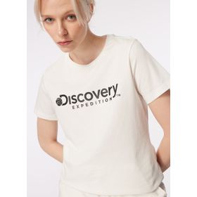 Discovery Expedition D4SL-TST3053 Kırık Beyaz Kadın Bisiklet Yaka T-Shirt