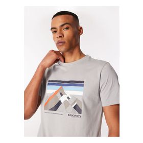 Discovery Expedition D4SM-TST3270 Gri Erkek Bisiklet Yaka Baskılı T-Shirt