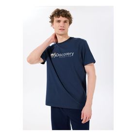 Discovery Expedition D4SM-TST3308 İndigo Erkek Bisiklet Yaka Basic Baskılı T-Shirt