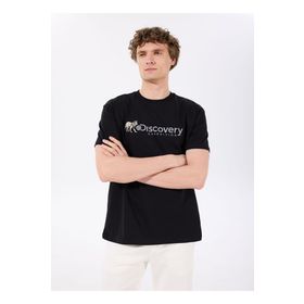 Discovery Expedition D4SM-TST3308 Siyah Erkek Bisiklet Yaka Basic Baskılı T-Shirt