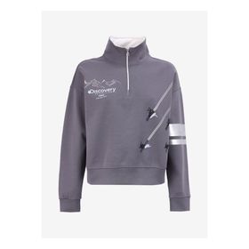 Discovery Expedition D4WL-SWT3002 Füme Kadın Dik Crop Baskılı Sweatshirt