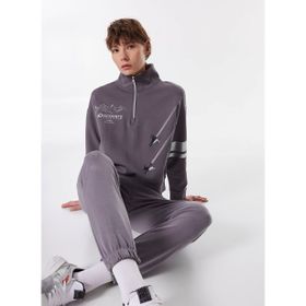 Discovery Expedition D4WL-SWT3002 Füme Kadın Dik Crop Baskılı Sweatshirt