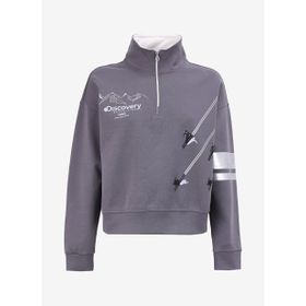 Discovery Expedition D4WL-SWT3002 Füme Kadın Dik Crop Baskılı Sweatshirt