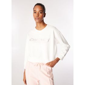 Discovery Expedition D4WL-SWT3010 Kırık Beyaz Kadın Bisiklet Crop Baskılı Sweatshirt
