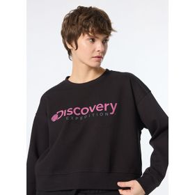 Discovery Expedition D4WL-SWT3010 Siyah Kadın Bisiklet Crop Baskılı Sweatshirt